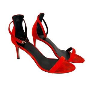 ASOS Size 8 Red Suede 3 Inch Ankle Strap Heels Open Toe